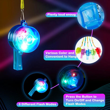 LED Light Up Whistle with Lanyard Necklace