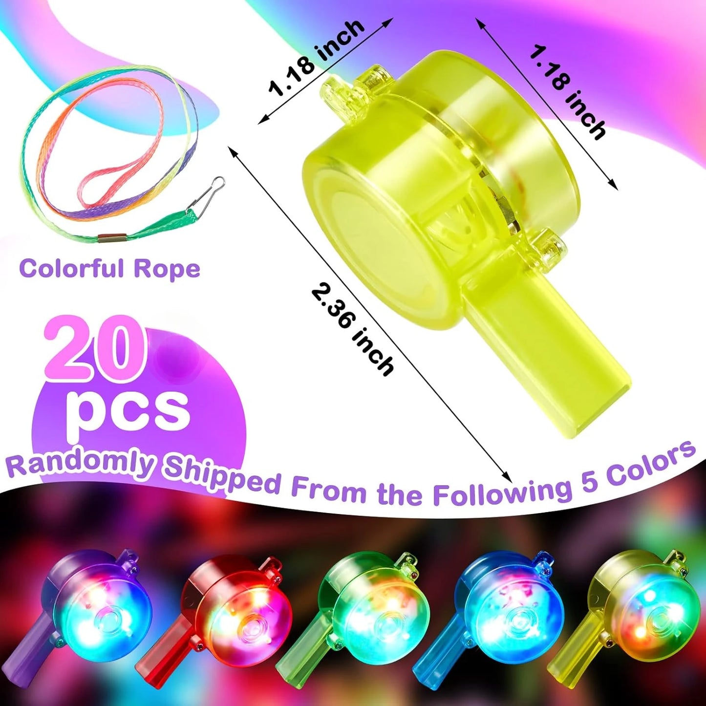 LED Light Up Whistle with Lanyard Necklace
